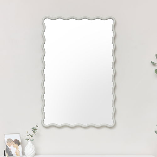 Taupe Grey Wave Framed Wall Mirror 90cm x 60cm 