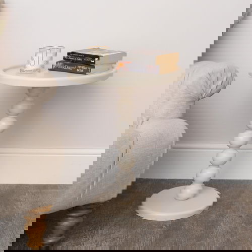 Taupe Painted Round Wooden Bobble Side Table - 45cm x 56.5cm