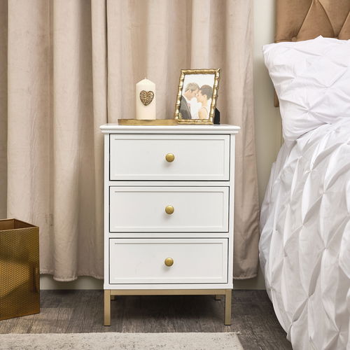 White Three Drawer Bedside Table - Aisby White Range