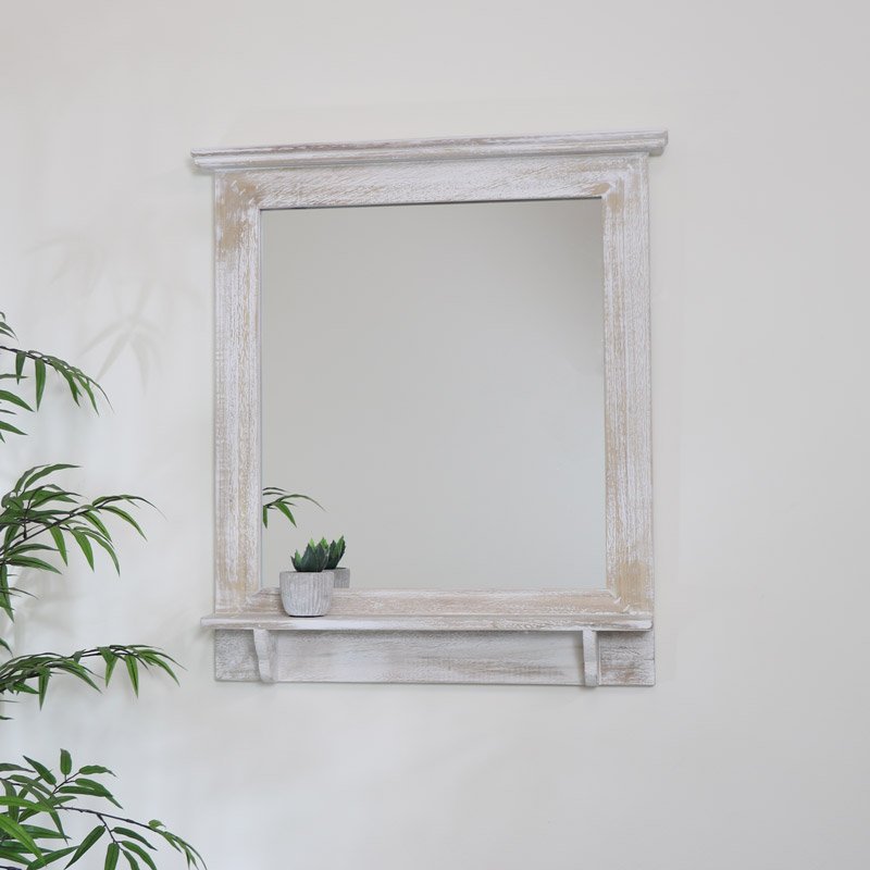 Washed Wooden Frame Wall Mirror 62cm x 70cm