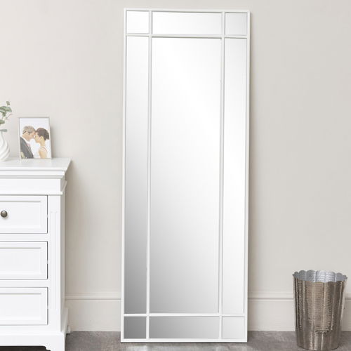 White Framed Art Deco Wall / Leaner Mirror 142 cm x 54 cm