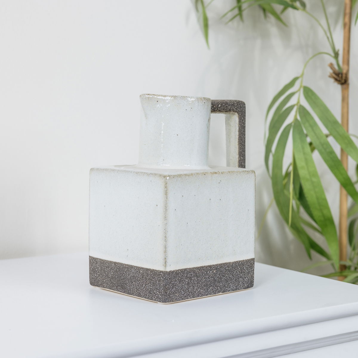 White & Grey Ceramic Speckled Square Jug