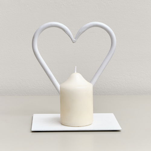 White Love Heart Shaped Candle Holder Stand - 15.5cm