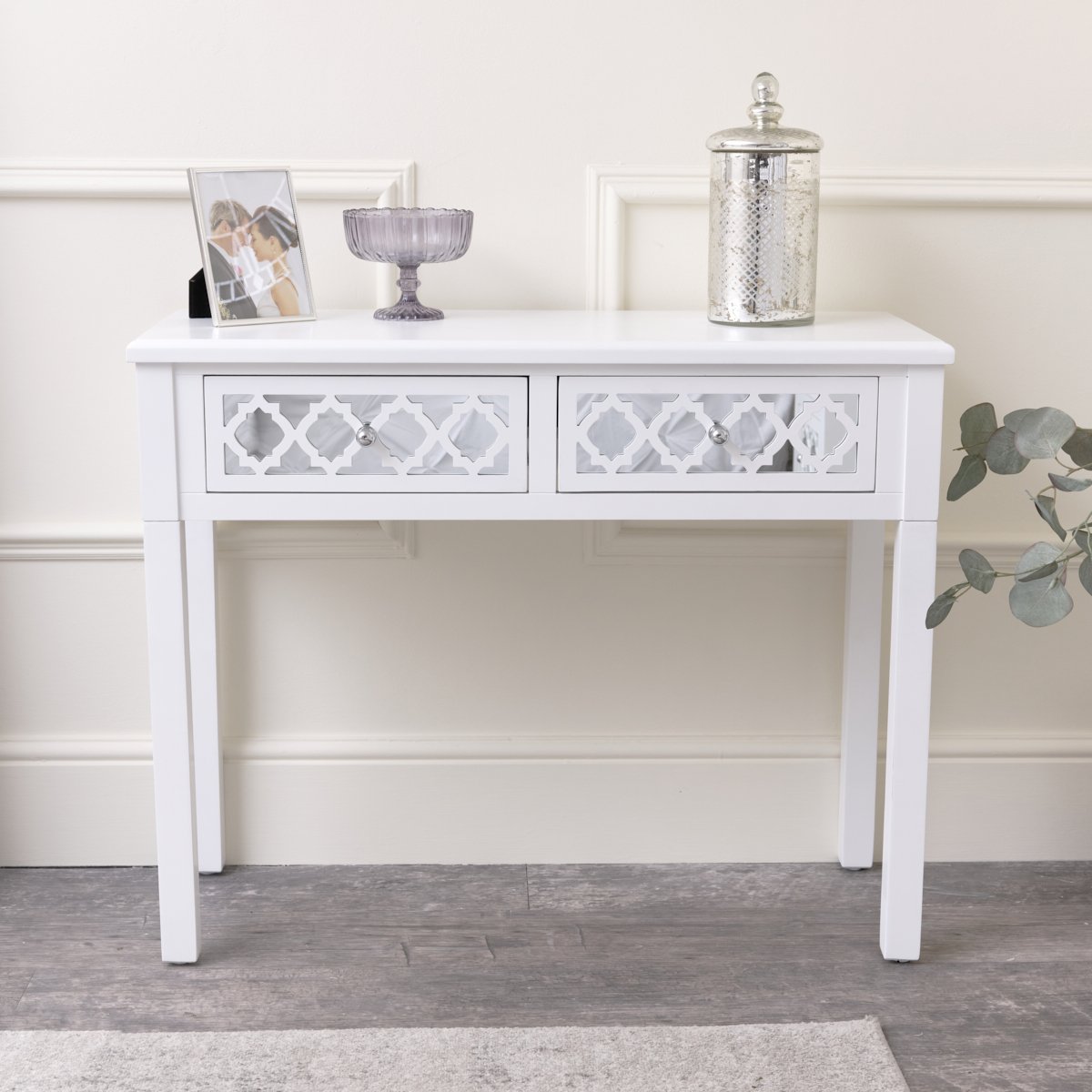 White Mirrored Console Table / Dressing Table - Sabrina White Range
