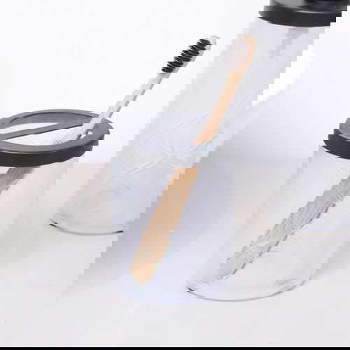 White Patterned Glass Toothbrush Holder with Black Rim