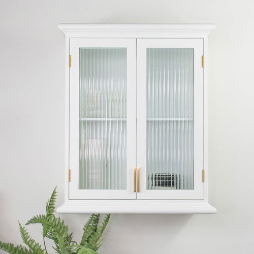 White Reeded Glass Wall Cabinet