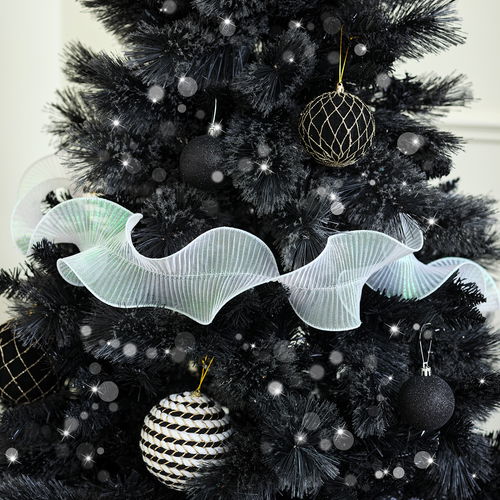 White Sparkle Ruffle Christmas Tree Ribbon - 270cm