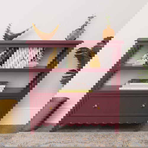 Wine Red Scalloped Storage Sideboard with One Drawer and Shelving - Staunton Wine Red Range