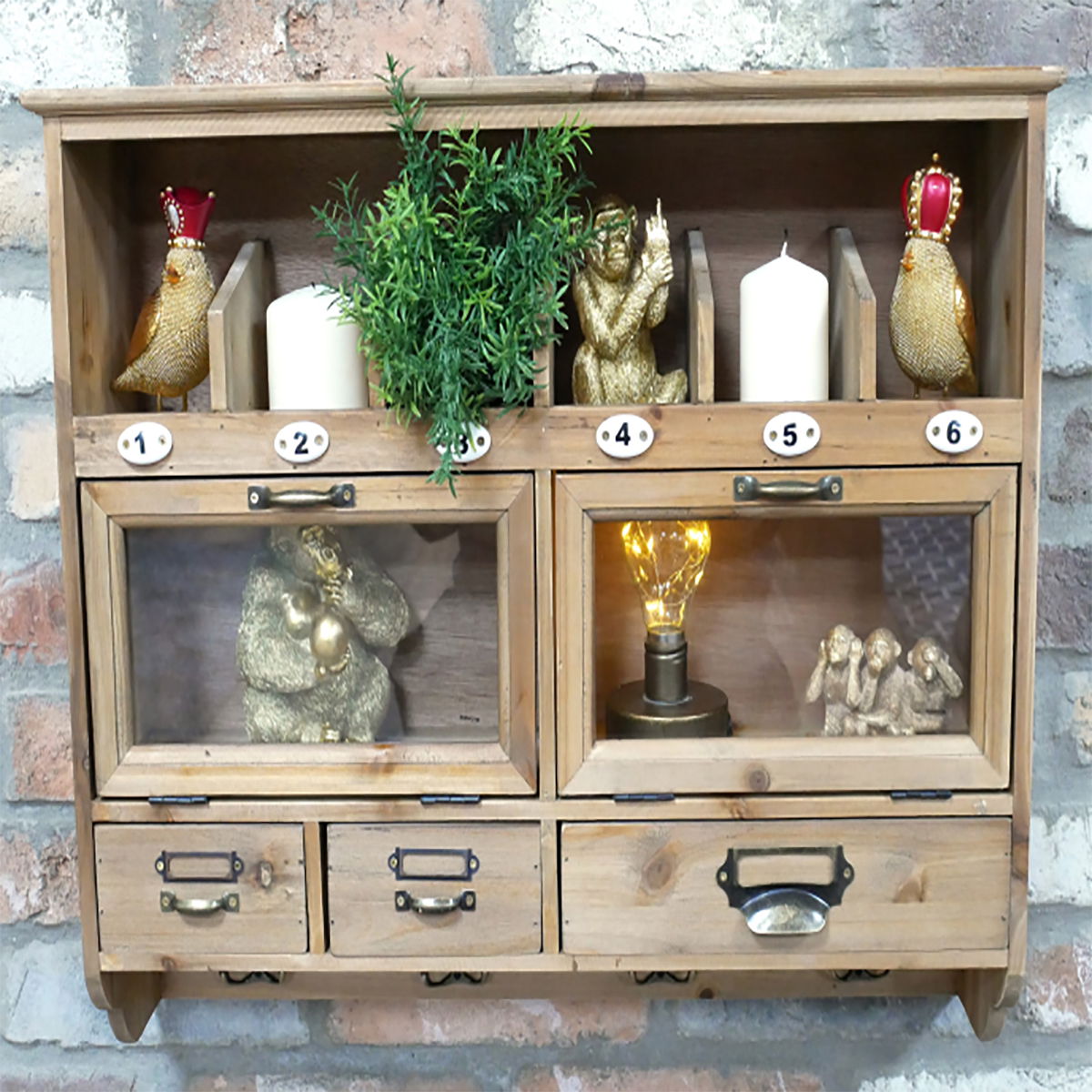 Wooden Wall Mounted Cupboard with hooks