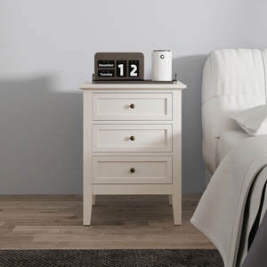 3 Drawer Bedside Table - Rowley Pale Cream Range