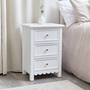 3 Drawer Scalloped Bedside Table - Staunton White Range