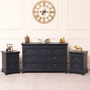 Large Navy Black 7 Drawer Chest of Drawers & Pair of Bedside Tables - Daventry Navy Black Range