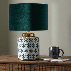 Green and Gold Leaf Ceramic Table Lamp with Green Shade
