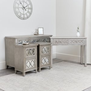7 Drawer Mirrored Lattice Chest of Drawers, Console Table & Pair of Bedsides - Sabrina Silver Range
