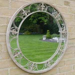 Round Distressed Ornate Metal Garden Mirror 70cm x 70cm