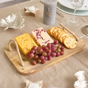 Small Mango Wooden Cheese Board with Rope Handles - 35.5cm