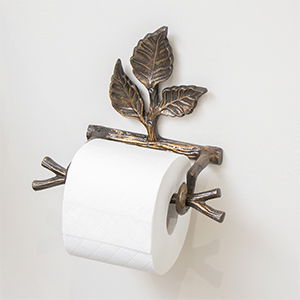 Antique Brass Leaf Detail Textured Toilet Roll Holder