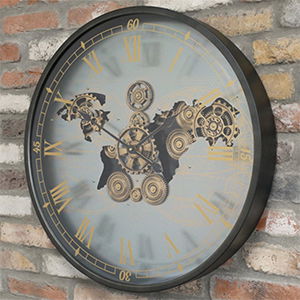 Antique Gold & Black Round Cog Wall Clock 67cm x 67cm