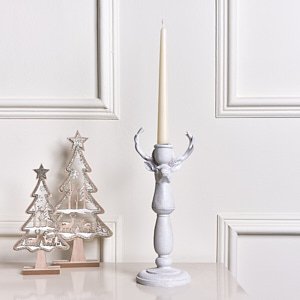 Antique White Stag Candle Holder - 30cm