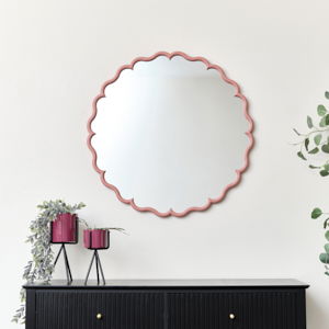 Dark Peach Scalloped Frame Round Wall Mirror - 80cm x 80cm