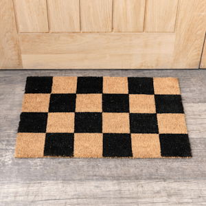 Black & Natural Checked Print Coir Mat 40cm x 60cm