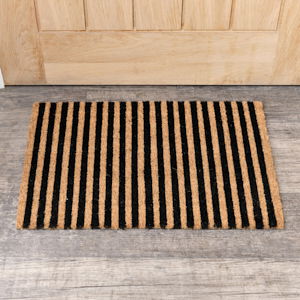 Black & Natural Striped Print Coir Mat 40cm x 60cm