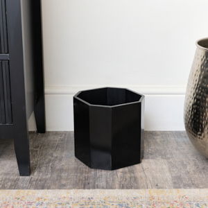 Black Wooden Octagonal Edge Waste Paper Bin
