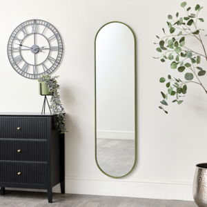 Green Metal Framed Pill Shaped Mirror 40cm x 150cm