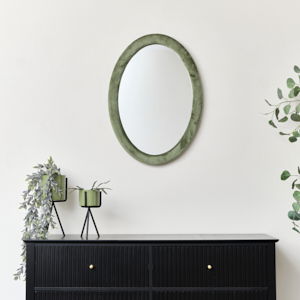 Green Oval Velvet Framed Wall Mirror 50cm x 70cm