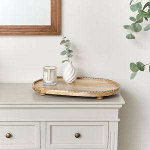 Large Oval Mango Wood Detailed Tray - 52cm