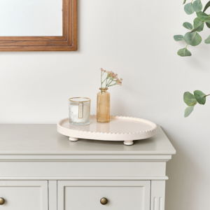 Oval Pink Painted Wooden Detailed Tray - 38cm