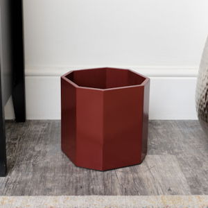 Oxblood Dark Red Wooden Octagonal Edge Waste Paper Bin