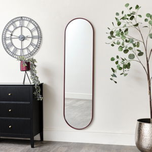 Red Metal Framed Pill Shaped Mirror 40cm x 150cm