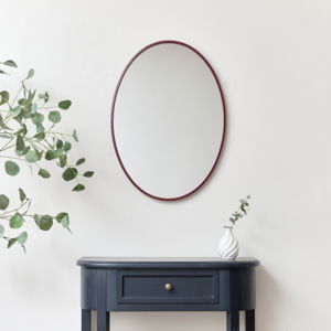 Red Oval Metal Framed Mirror 50cm x 70cm