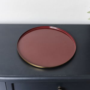 Round Metal Gold & Deep Red Tray