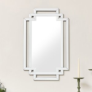 Art Deco White Glass Wall Mirror with Mirrored Accents - 80cm x 50cm