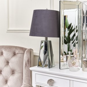 Bevelled Mirrored table lamp With Grey Shade