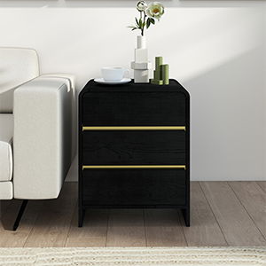 Black 3 Drawer Bedside Table - Meridian Black Range
