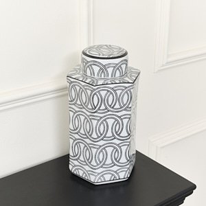 Black and White Geometric Ceramic Storage Jar 