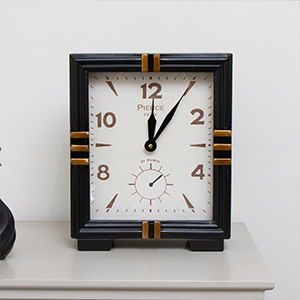 Black & Gold Metal Square Table Top / Mantel Clock 32cm x 26cm