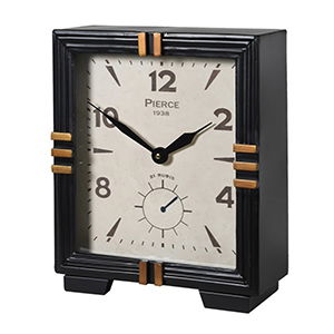 Black & Gold Metal Square Table Top / Mantel Clock 32cm x 26cm