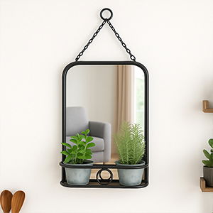 Black Metal Vanity Wall Mirror with Shelf 32cm x 50cm