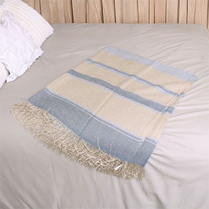 Blue and Cream Stripe Throw with Tassels - 155cm x 126cm