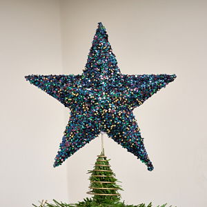 Blue and Multi Coloured Sparkly Star Shaped Christmas Tree Topper