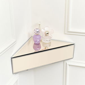 Champagne Mirrored Floating One Drawer Corner Shelf / Dressing Table