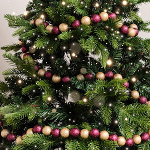 Dark Pink & Gold Glitter Bauble Ball Garland 1.8m