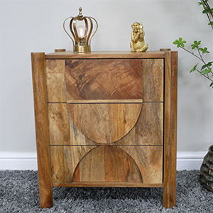Dark Wood 3 Drawer Bedside Table
