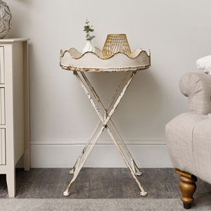 Distressed White Scalloped Tray Table