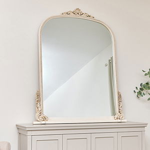 Extra Large Arch Antique Ivory Ornate Overmantle Mirror - 152cm x 128cm 