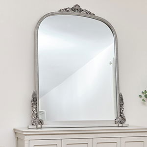 Extra Large Arch Antique Silver Ornate Overmantle Mirror - 152cm x 128cm 